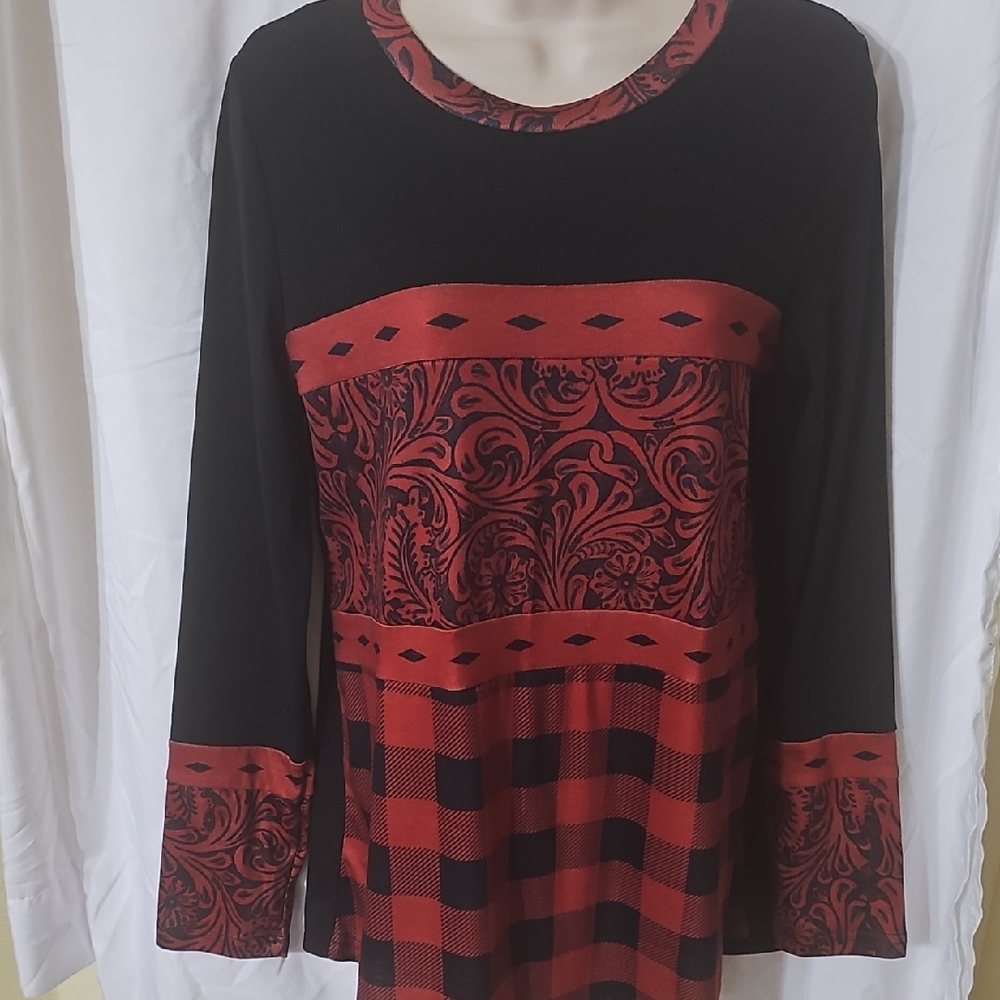 Crazy Train Black and Red Patterned Blouse